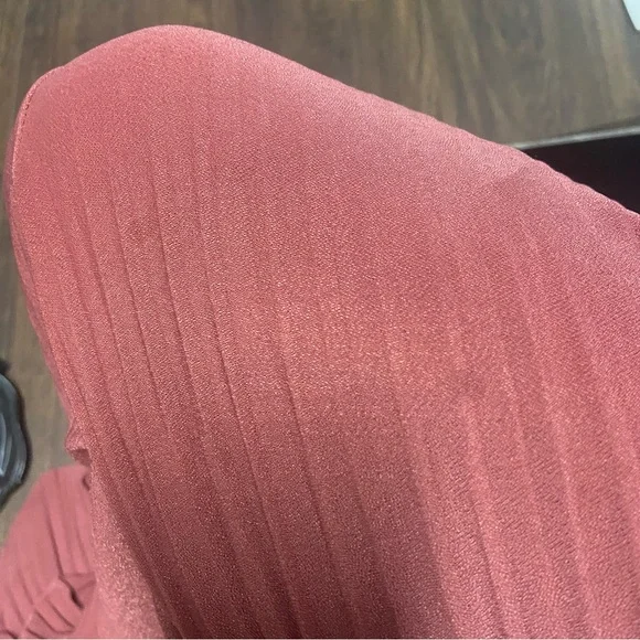 Mauve Ribbon Tie Chiffon Palazzo Pants - Pleated Wide Leg, Boho Chic, Size S - Picture 6 of 6